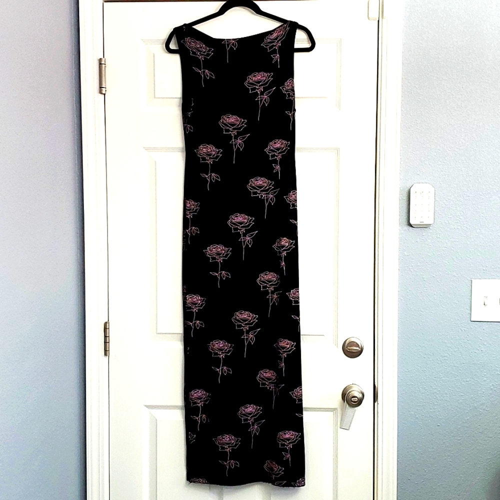 Floor length, double slit, floral sheath dress